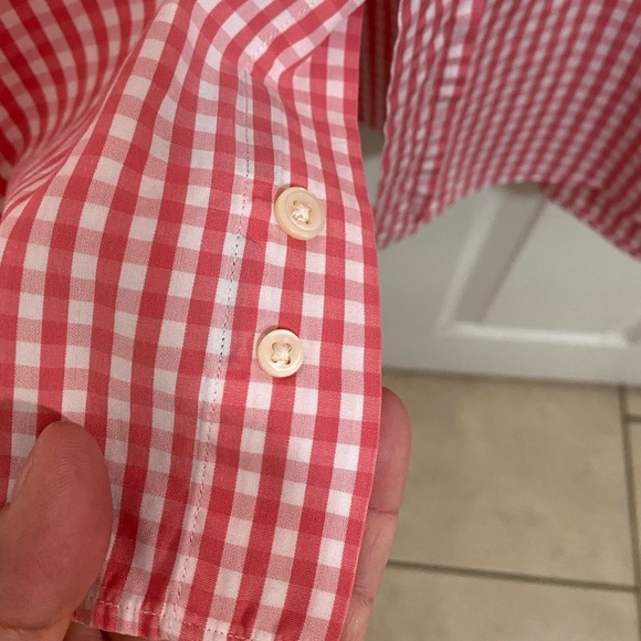 Faconnable Checked Button Up Shirt Pink Size Large short sleeve - Picture 8 of 9